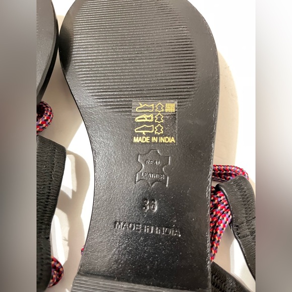 Anthropologie Gladiator Rope Flats Sandals Multi Red Suede Boho Tassels US 6 /36 - Picture 4 of 7